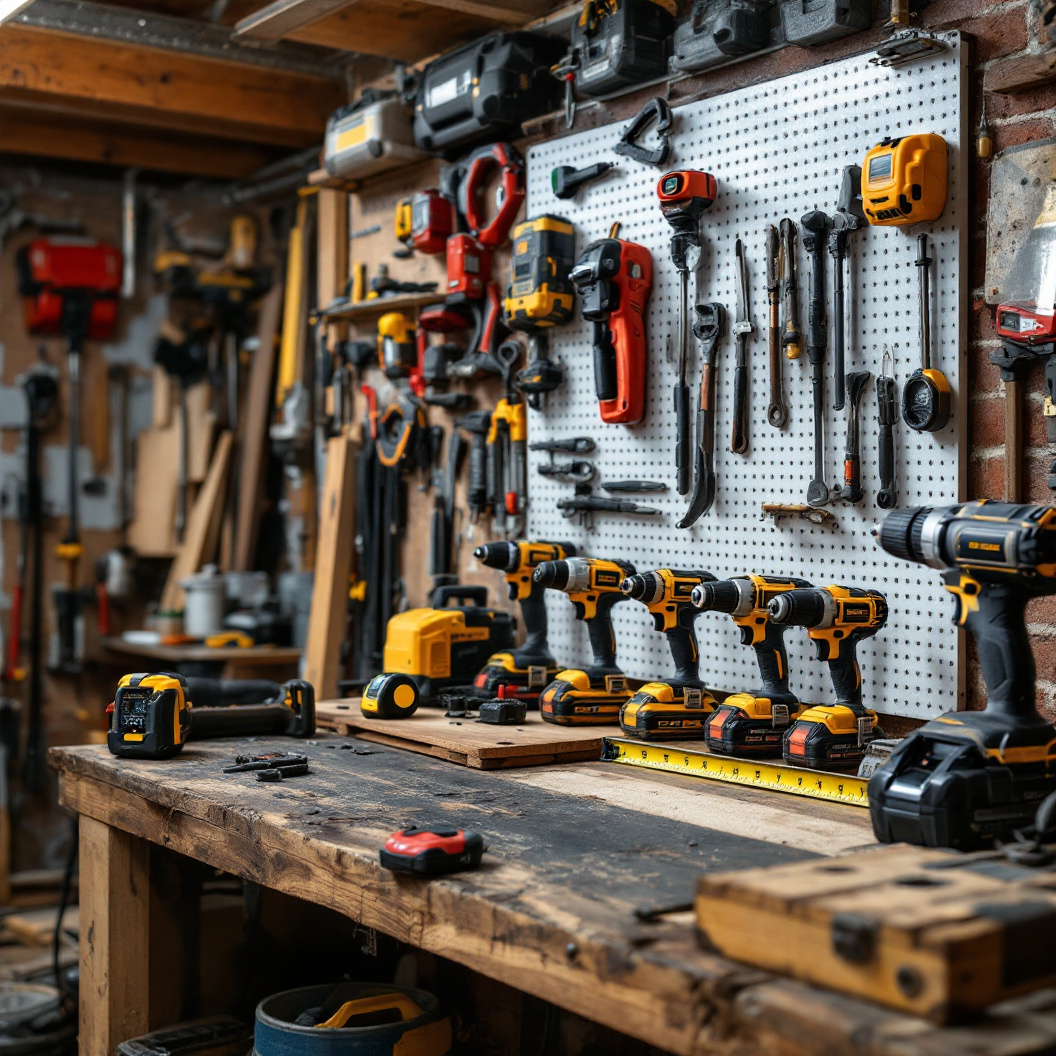 A contractor's workbench and tool wall