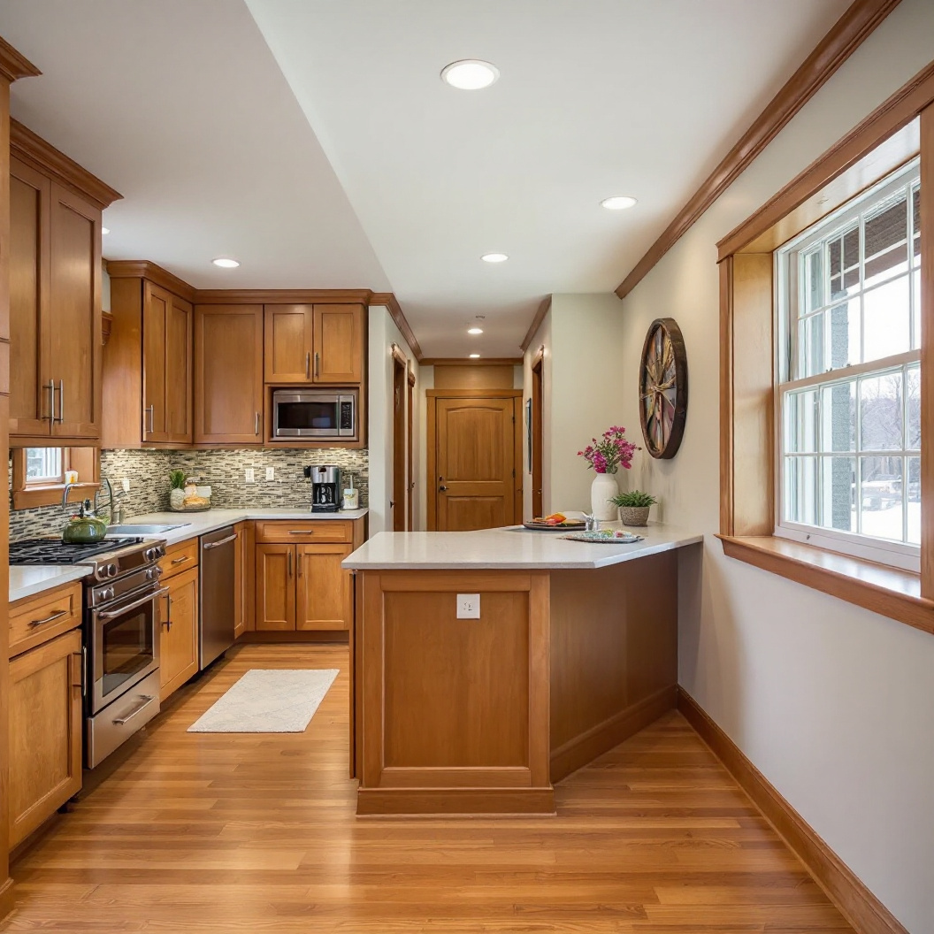 A basement accessory dwelling unit with a kitchenette
