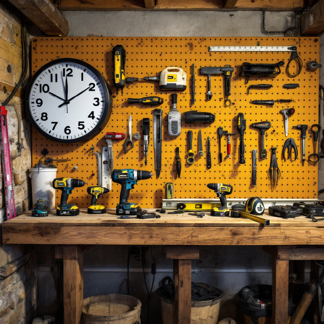A contractor's workbench and tool wall