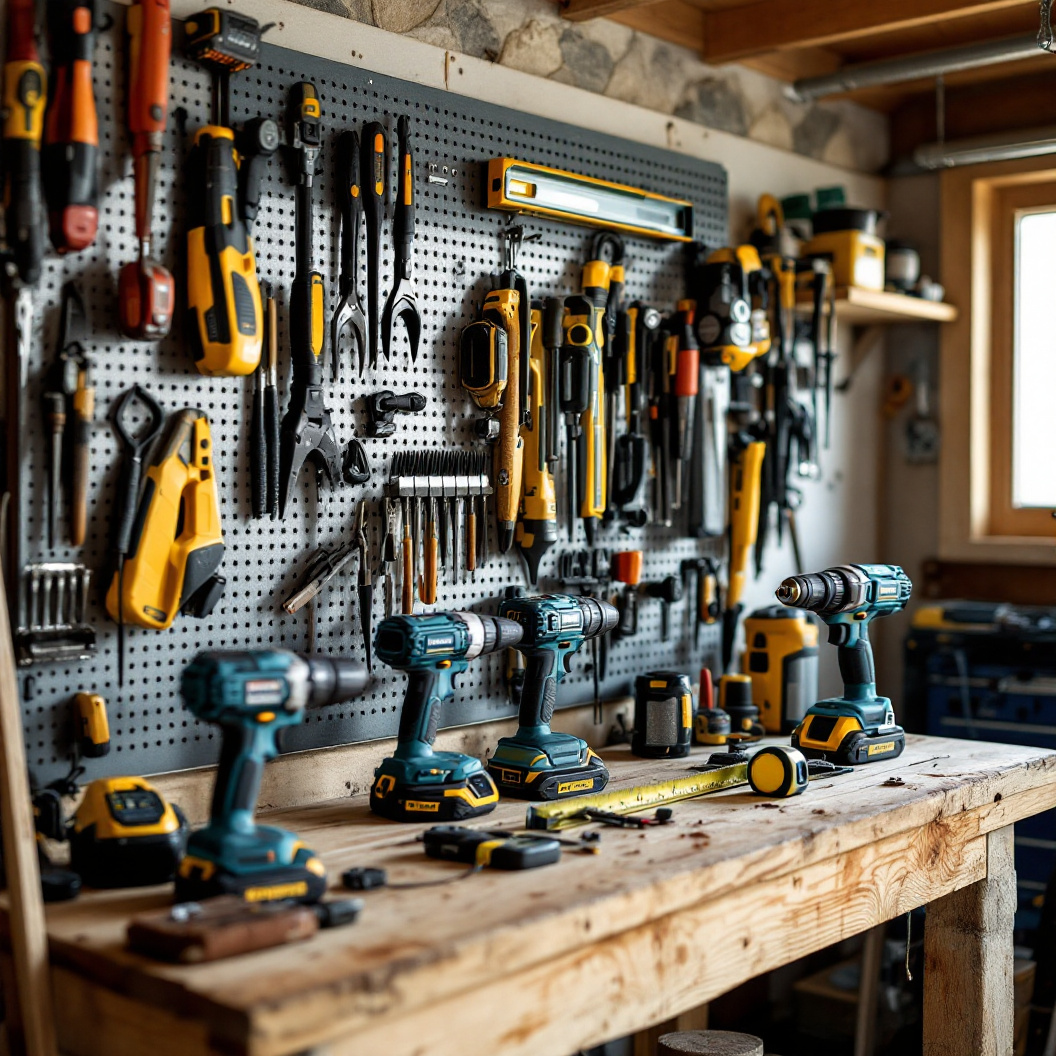 A contractor's workbench and tool wall