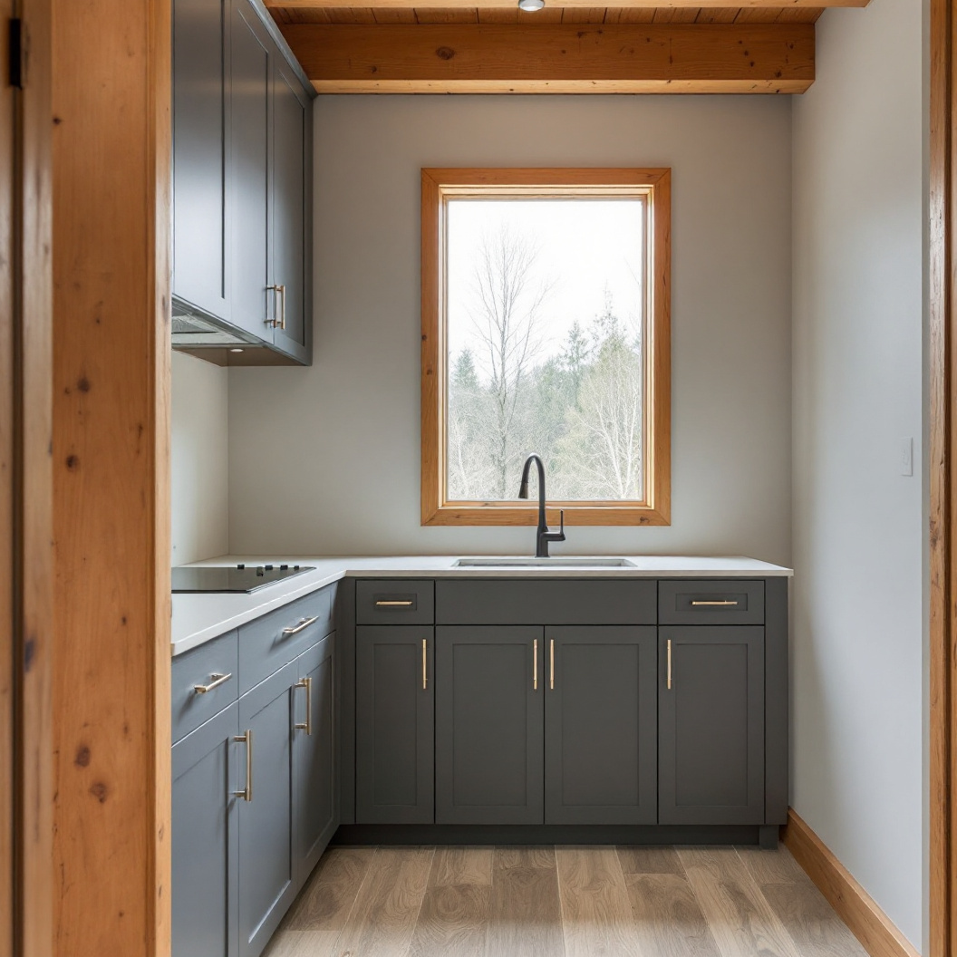 A finished basement legal suite with a kitchenette
